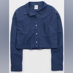 OFFLINE By Aerie
Cropped Button Up Shirt in Marbled Blue